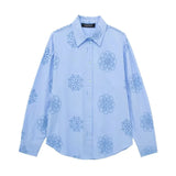 Spring Style Glue Embroidery Decorated Loose Poplin Shirt