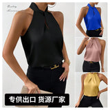 New Summer Women's Satin Neck-Hanging Sleeveless Vest Satin Imitation Silk Blouse From