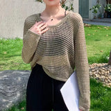 Zingj New Summer Style Thin Hollowed-Out Sweater Women's Round Collar, Long Sleeves, Loose Jackets, Fashion