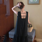 Zingj Chic Summer New Dew Back Loose Sleeveless Vest Skirt Flounce Skirt Place Splicing Long Dress
