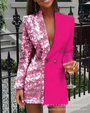 Zingj New Contrast Color Splicing OL Professional V-Neck Cardigan Suit Skirt-LZR3917