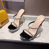 Zingj Summer New High Heels Waterproof Table Nightclub Sexy Female Sandals Crystal Transparent Square Head Fairy