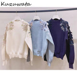 Japanese Pullovers 2022 Early Spring New Women Sweater Fashion Half Turtleneck Off Shoulder Embroidery Printing