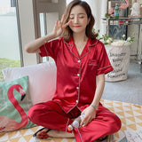 Satin Party Pajamas Comfortable 4XL 5XL Short Sleeve Casual Homewear Spring Summer Pajama Sets Silk Sleepwear