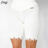 Autumn Ribbed Knit Zipper Women Hoodie Two Piece Set Khaki Long Sleeve Top Short Pant Female Slim Fashion Matching