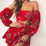 Holiday Women 2 Piece Set Off Shoulder Blouse Plus Skirts Bandage Bandeau Crop Top Skirt Beach Outfit