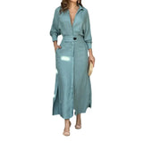 New Temperament Female Commuter With Solid Color To Close Waist Long Sleeve Irregular Shirt Dress