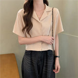 Women Summer Vintage Temperament Crop Tops New Arrival Stylish Simple Tender All-match Casual Notched Female Korean