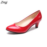 Women's Leather Med Heels New High Quality Shoes Classic Black&White Pumps for Office Ladies White High Heels Red Sexy