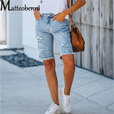 Jeans Summer Street Tassel High Elastic Skinny Pants Mid Waist Five Points Pants Women Slim Hole Ladies Casual
