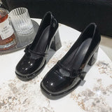Zingj 2024 New Bow Buckle Belt Single Shoes Sweet Vintage French Pink Thick High Heels Mary Jane Shoes Woman-Outfit
