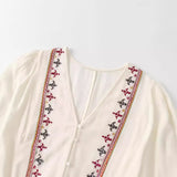 2024 New Street Style V-Collar Stitched Embroidered Short Dress