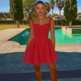 Solid Strap Flare Mini Dress- Outfit