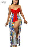 Summer New Women Beach Cover-Ups Swimwear Lady Beach Bikini Sleeveless Crop Tops And Split Pants Sets Women