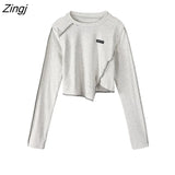 Women Crop Tops Long Sleeve T-shirts Patchwork Irregular Fashionable Undershirts Design Korean-style Ins Ulzzang Top Female