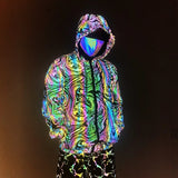 New Colorful Reflective Jacket For Men's Colorful Starry Sky Knit Breathable Stretch Hooded Jacket Jacket-Outfit
