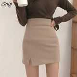 Mini Skirts Women High Waist Side-slit Korean Style Slim Trendy Elegant OL Chic All-match Female Bottom Popular