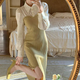 Elegant Patchwork Shirt Dress For Women Chic Fashion Outfits Midi Bodycon Clothing