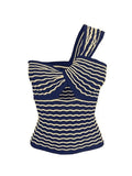 Knitted Stripe One Shoulder Tank Top- Outfit