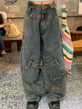 Washed Irregular Pocket Splice Cargo JeansOutfit