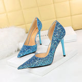 Zingj Sexy Banquet High Heels Fine Heel Super High Heel Shallow Mouth Pointed Side Hollow Out Shining Sequined Single