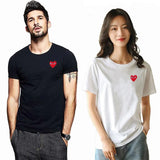 Summer Men Women T-shirt Heart Eyes Round Neck Short-sleeved Cotton Solid T-shirts Couples Casual Pullover T