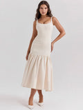 White Backless Long Dress Women Fashion Slim O Neck Sleeveless Vestidos 2024 Summer fashion Ladies Holiday Party
