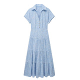 New Hollowed-Out Embroidered Shirt-Style Long Dress
