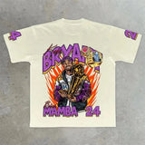 Men's T-Shirt 2024 Basketball Shirt Sports Style Short-Sleeved Cotton Print Loose T-Shirt Street Hip-Hop Blouse Short