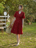 Office Lady A-line Women's Retro French Lapel Red Casual Dress 2021 Summer New Clothes For