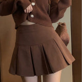 Vintage Brown Pleated Skirt Women Spring 2022 Korean Style Y2K High Waisted A-line Mini Skirts Preppy Style Girls