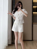 Small Fragrant French Short Sleeve Single Breasted Jacket + High Waist Slim Shorts Suits 2 Pieces Sets Women's