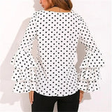 Polka Dot Shirts Spring Fashion O Neck Long Sleeve Blouse Femininas Casual Black And White Tops Plus Size Shirt