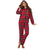 Zingj Ladies Red Checked Long Sleeves Autumn And Winter Home Clothes Two-Piece Suit Can Be Worn Outside