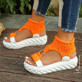 Thick-Soled Soft-Soled Toe-Ss Cake Thick-Soled Sandals Comfortable Knitted Knitted Roman Shoes