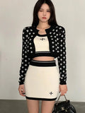 Knitted 3 Piece Set Women Long Sleeve Cardigan Coat + Camisole + Bodycon Mini Skirts Sets Spring Three Piece Skirt