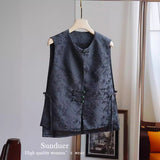 Chinese Style Vest Women's 2023 Summer New Round Collar Sleeveless Retro Style Jacquard Horse Clip With Black