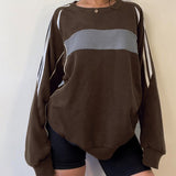 Style Color Sprouting And Splicing Loose Long-Sleeved Round-Neck Sweater 2023 Autumn New Leisure Sports