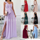Zingj Wise Hot Style Summer Simple Sleeveless Off The Shoulder Slit Dress