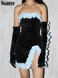 Long Puff Sleeve Off Shoulder Autumn Winter Elegant Evening Party White Black Mini Dress Sexy Women Kawaii