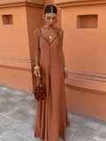 Single Breasted Ruffle Suspender Maxi Dress Women Sexy Deep V Neck Backless Slim Dreses Summer Lady Party Vacation