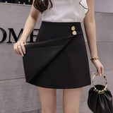 Women Solid Button Simple Summer Chiffon Lightweight Office Lady Mini Skirt All-match Slim Korean Style Fashion