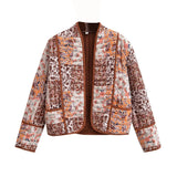 New Women's Fashion Print Loose Casual Cardigan Short Cotton Coat