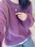 Zingj Winter Fashionable High Sense Purple Heavy Industry Bright Silk Sweater Jacket Design Sense Small Round Neck Sweater
