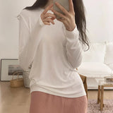 Mask T-Shirt Women's Spring And Autumn New Style With White Basic Solid Color Slim Stretch Bottom