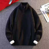 And Winter Wearing Black Ash Splicing Colliding College Style Cardigan Sweater Over The Couple Niche Oversize Knitwear