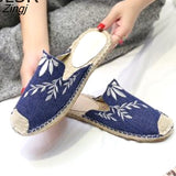 hot selling true flat platform hemp rubber slipper casual floral Sapatilas Sapato women's canvas shoe flat
