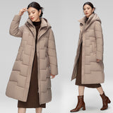 Down Cotton-Padded Jacket Female Long Knee Hooded Cotton-Padded Jacket Female Winter Long Cotton-Padded Jacket Waist Belt Hooded Coat Thick-Outfit
