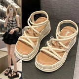 Zingj Celebrity Platform Heighten Cross Belt Roman Shoes Female 2024 New Summer Versatile Casual Fairy Wind Pine Cake