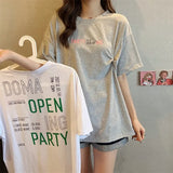 Short Sleeve letter Print ted shirt Clothes Summer cotton oversized T-shirts white gray Tops Graphic creative kink